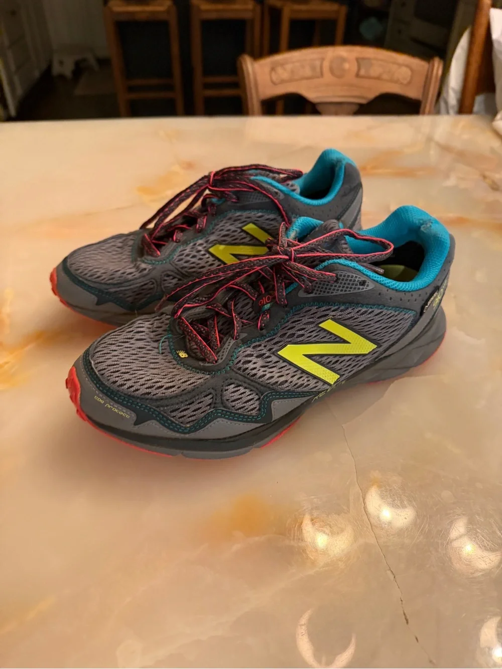 New Balance Kids Gray Sneakers with Teal and Neon Yellow Accents